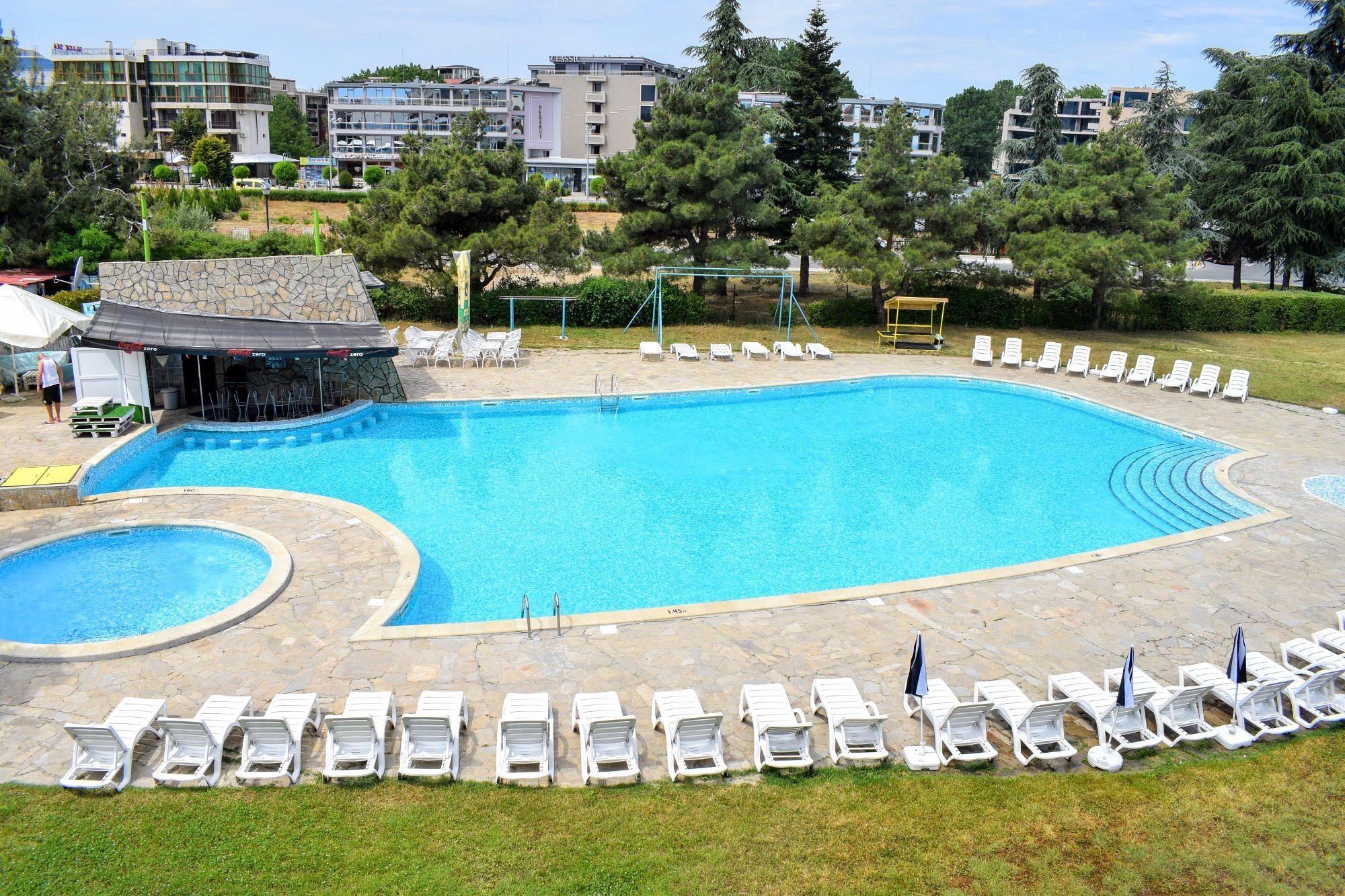 Outdoor pool aerial view